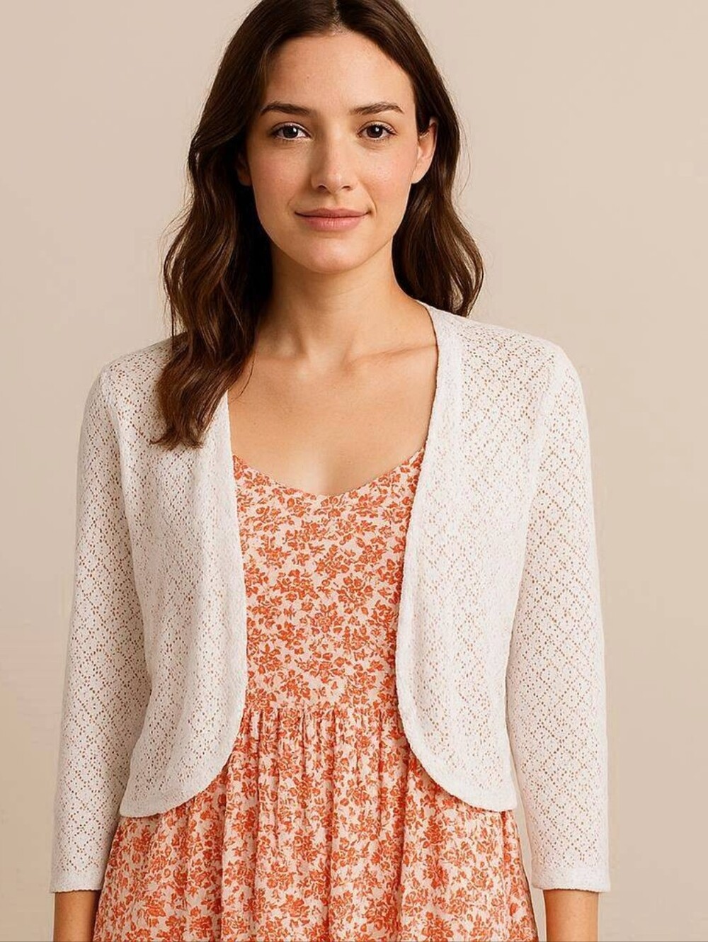Peter Nygard White Crochet Open-Front Shrug Cardigan